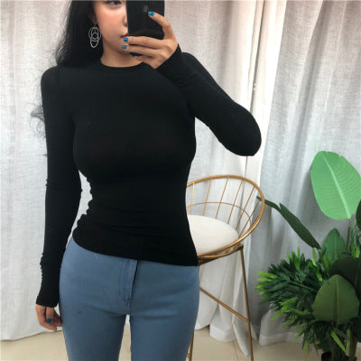 Women's Tight-fitting Sexy Slightly See-through Round Neck Slim T-shirt Top