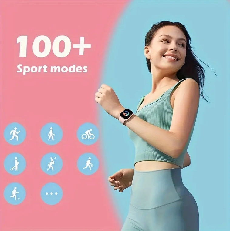 Smartwatch cuadrado con llamadas BT, monitor de ritmo cardiaco, modo deportivo y resistente al agua para hombre y mujer