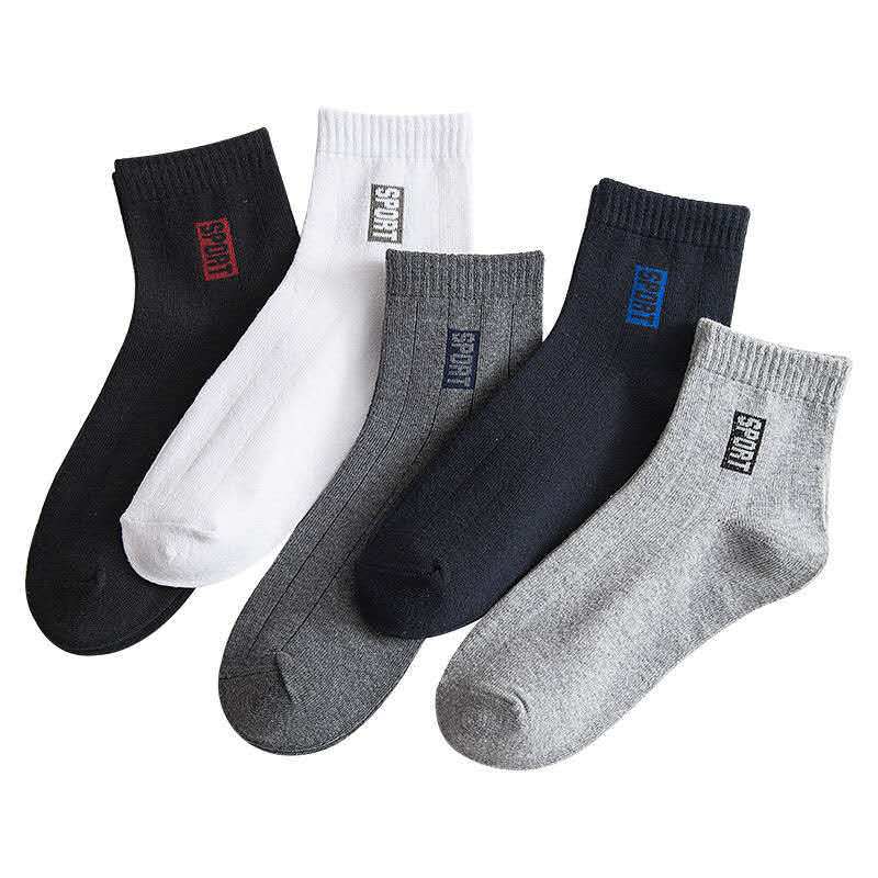 Breathable 5 Pairs Men's Socks Set Cotton Mid-Tube Sweat-Absorbent Casual Trendy Socks