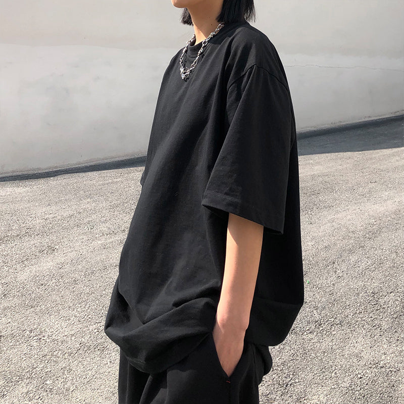 Oversized Plain Casual Round Neck T-shirt Cotton Short Sleeve