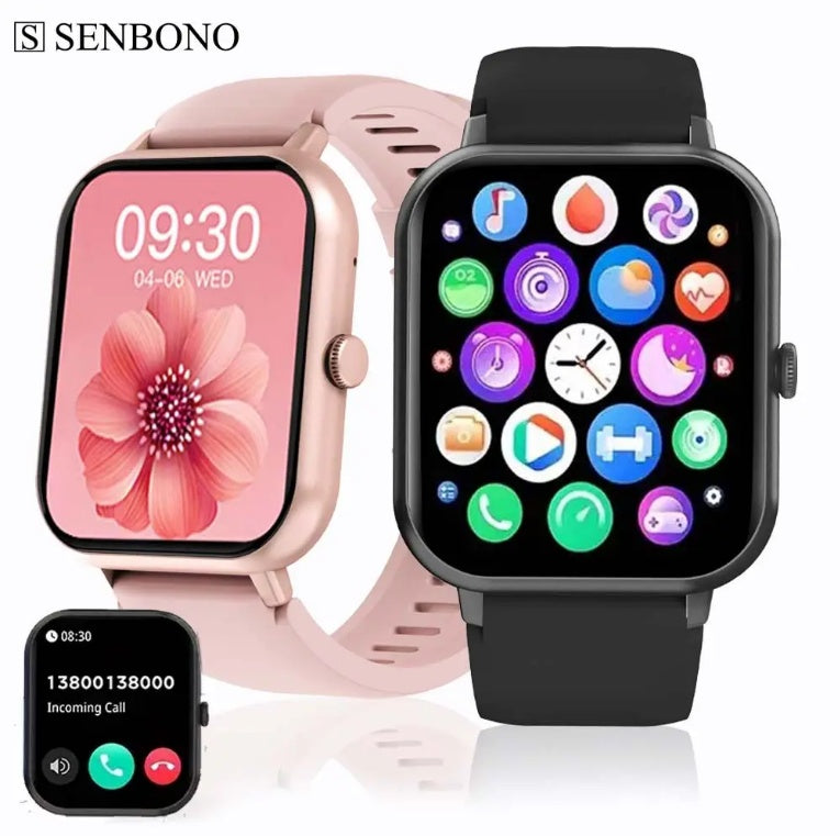 Smartwatch cuadrado con llamadas BT, monitor de ritmo cardiaco, modo deportivo y resistente al agua para hombre y mujer