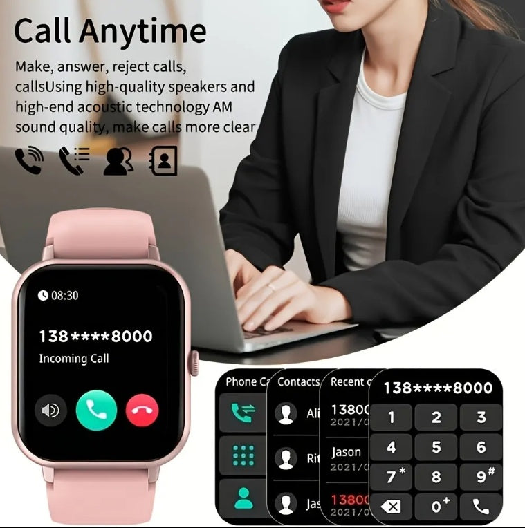 Smartwatch cuadrado con llamadas BT, monitor de ritmo cardiaco, modo deportivo y resistente al agua para hombre y mujer